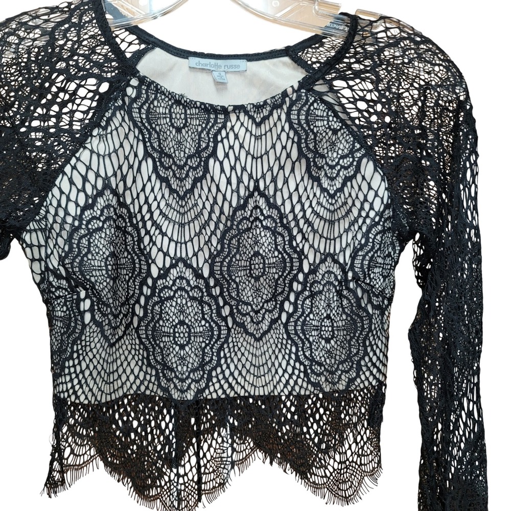 VTG Charlotte Russe Sz S Long Sleeve Eyelash Lace Crop Top Whimsigoth Witchy Y2K - Picture 3 of 7